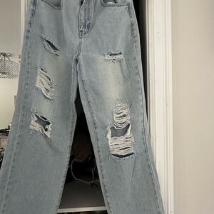PacSun Light Blue Distressed Straight Leg Jeans